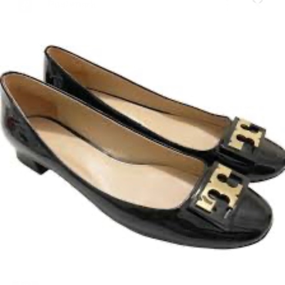 TORY BURCH GIGI FLATS BLACK PATENT LEATHER SHOES LOAFERS SZ 7 - Picture 4 of 16